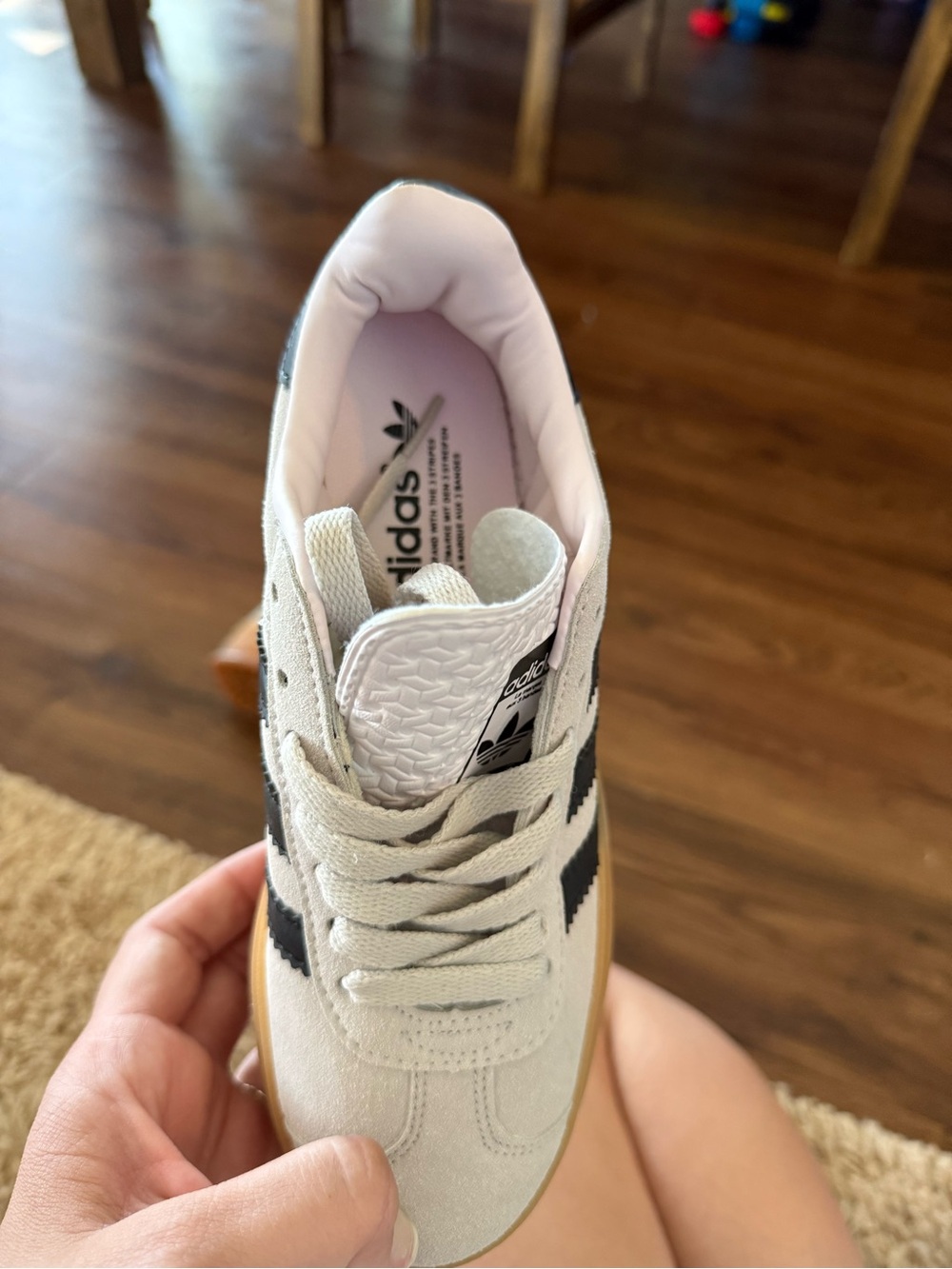 adidas Gazelle Platform Sneakers in White, Black & Tan Sole - Picture 3 of 4